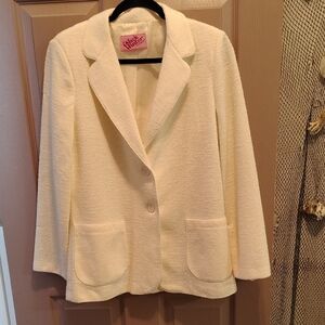 Chico's Cream Blazer Textured Hip-Length Jacket